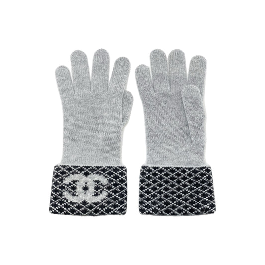 Chanel Gray Cashmere Gloves and Beanie Set
