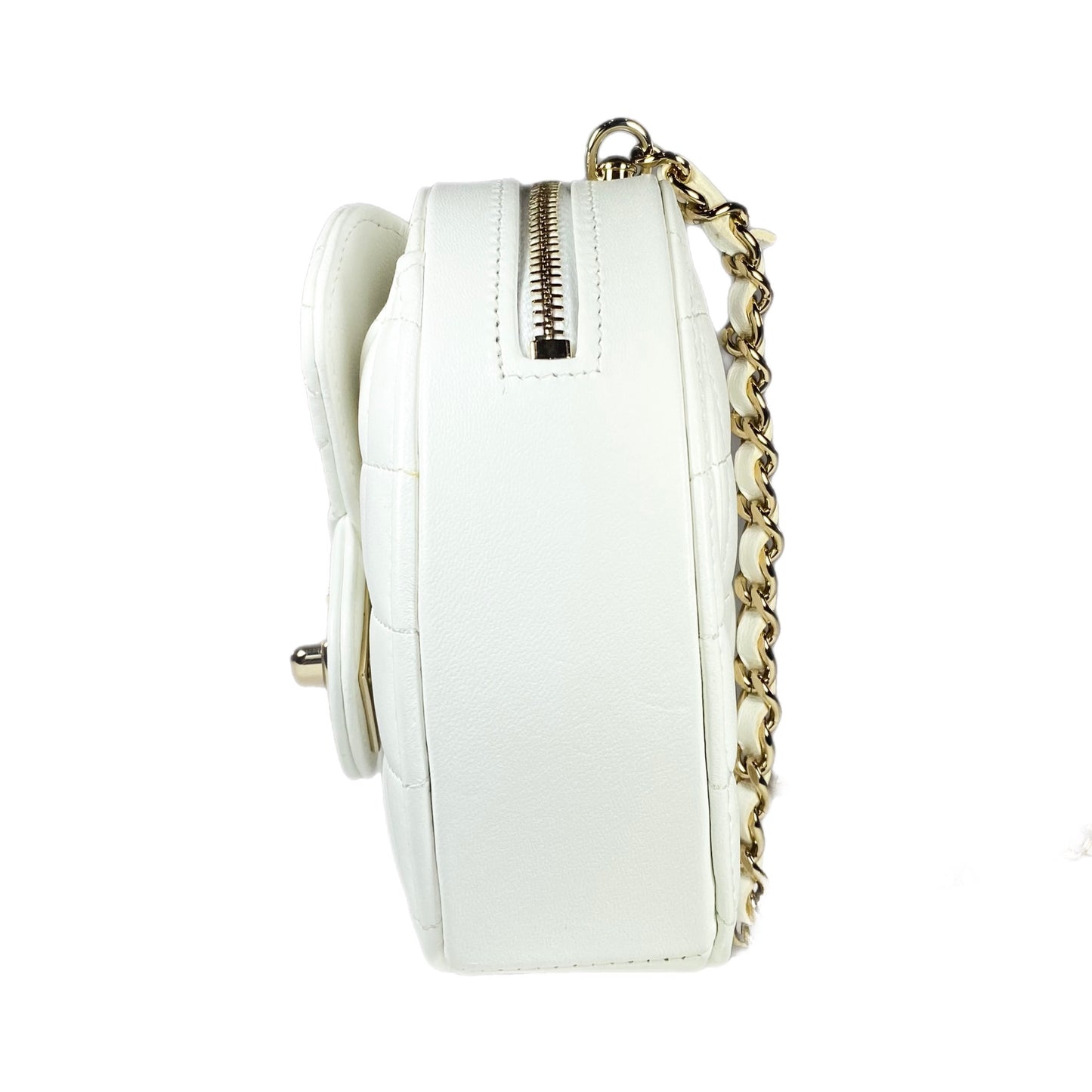Chanel White Lambskin CC In Love Heart Clutch with Chain