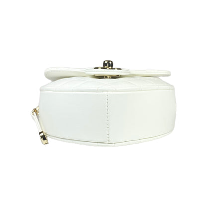 Chanel White Lambskin CC In Love Heart Clutch with Chain