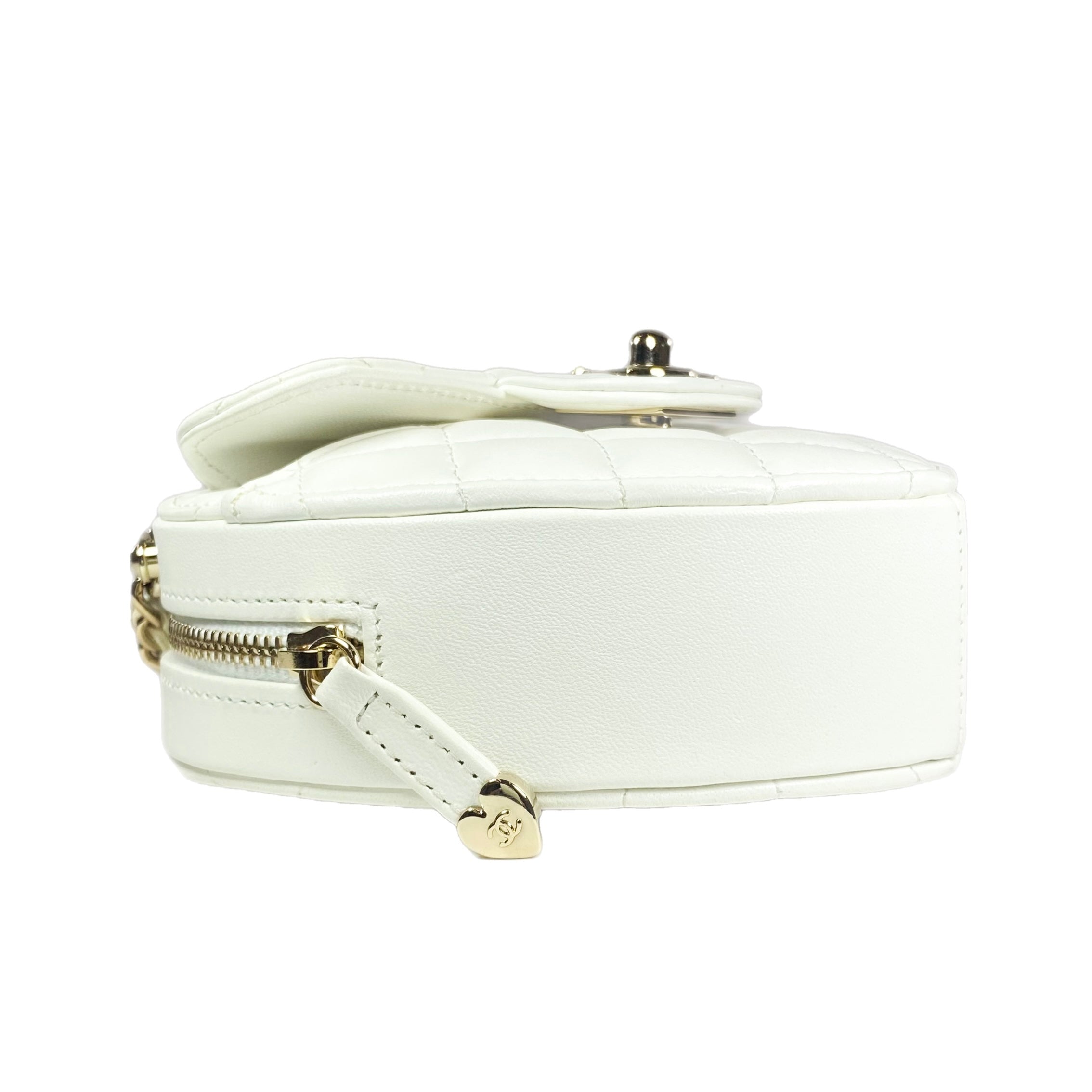 Chanel White Lambskin CC in Love Heart Clutch with Chain