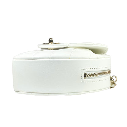 Chanel White Lambskin CC In Love Heart Clutch with Chain