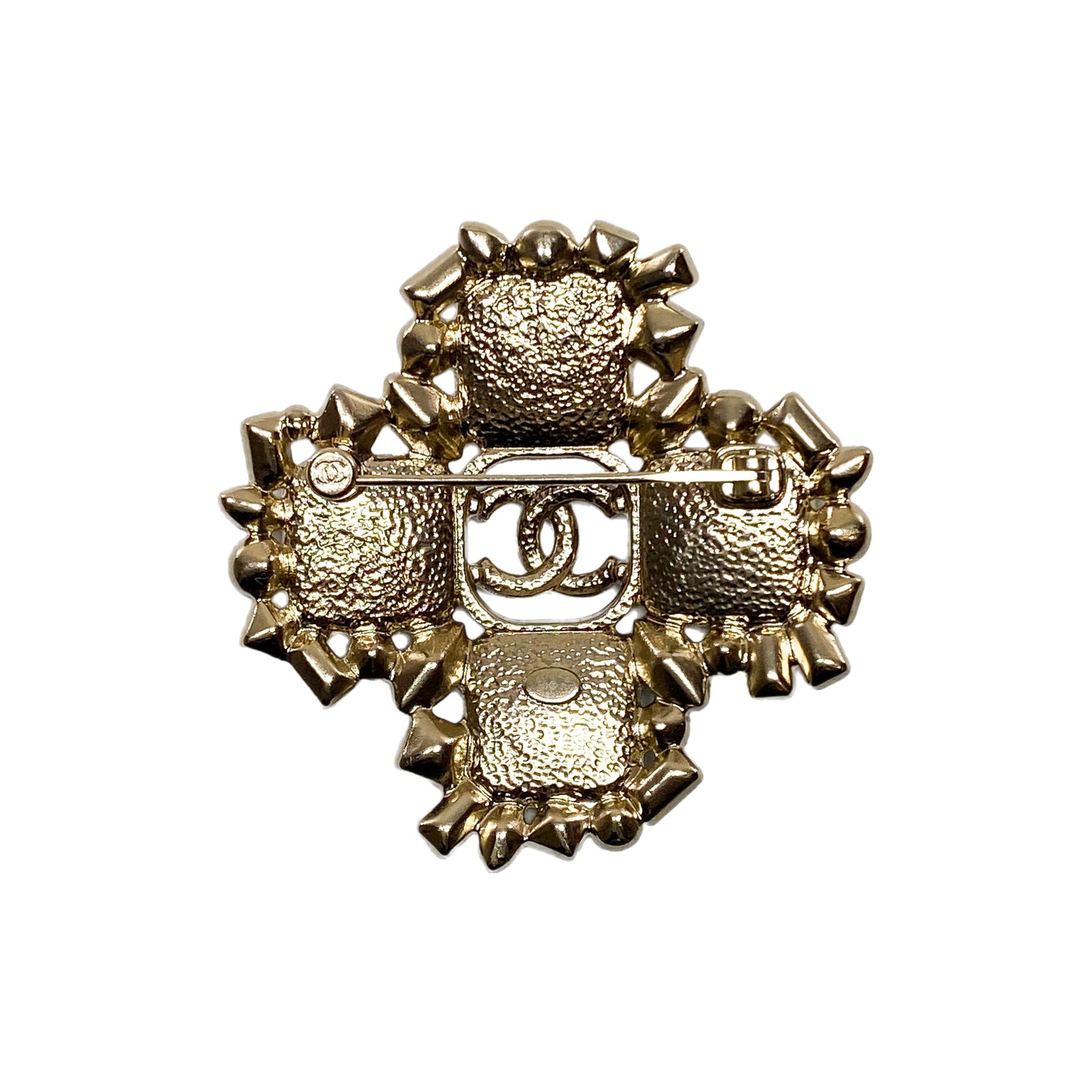 Chanel Black Gold CC Crystal Cross Brooch