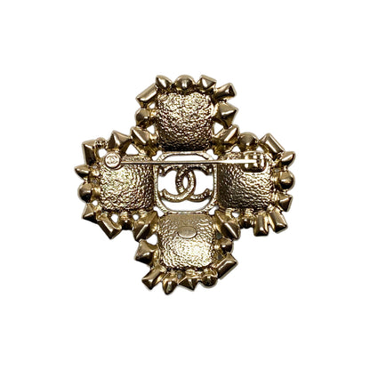 Chanel Black Gold CC Crystal Cross Brooch