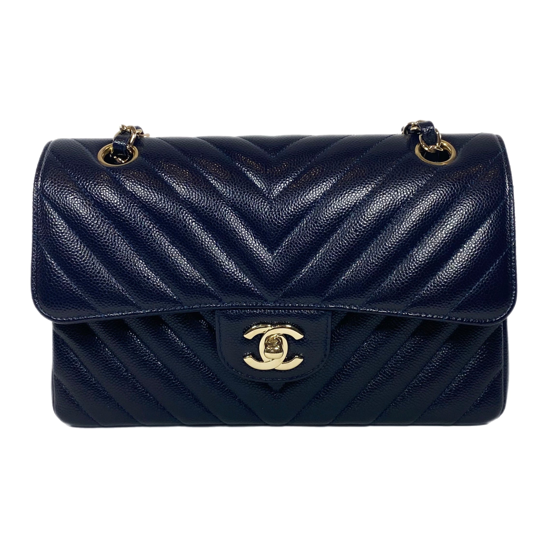 Chanel Navy Caviar Chevron Small Flap Bag Consign of the Times