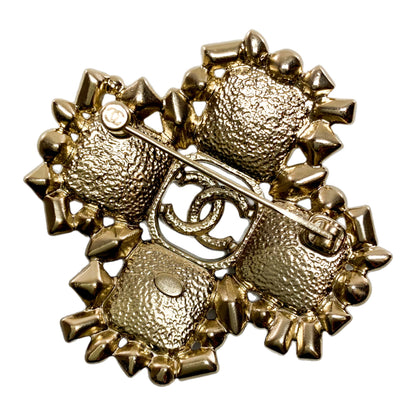 Chanel Black Gold CC Crystal Cross Brooch