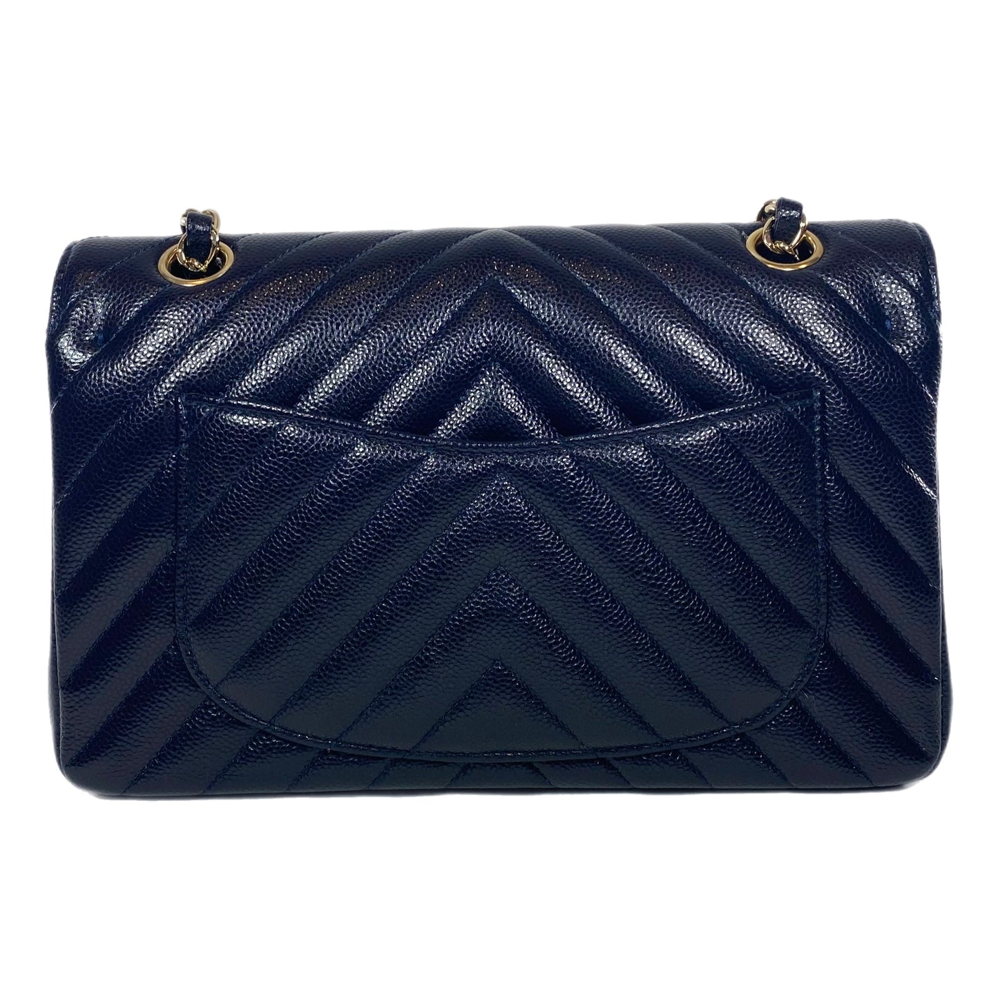 Chanel Navy Caviar Chevron Small Flap Bag