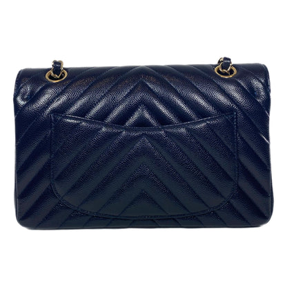 Chanel Navy Caviar Chevron Small Flap Bag