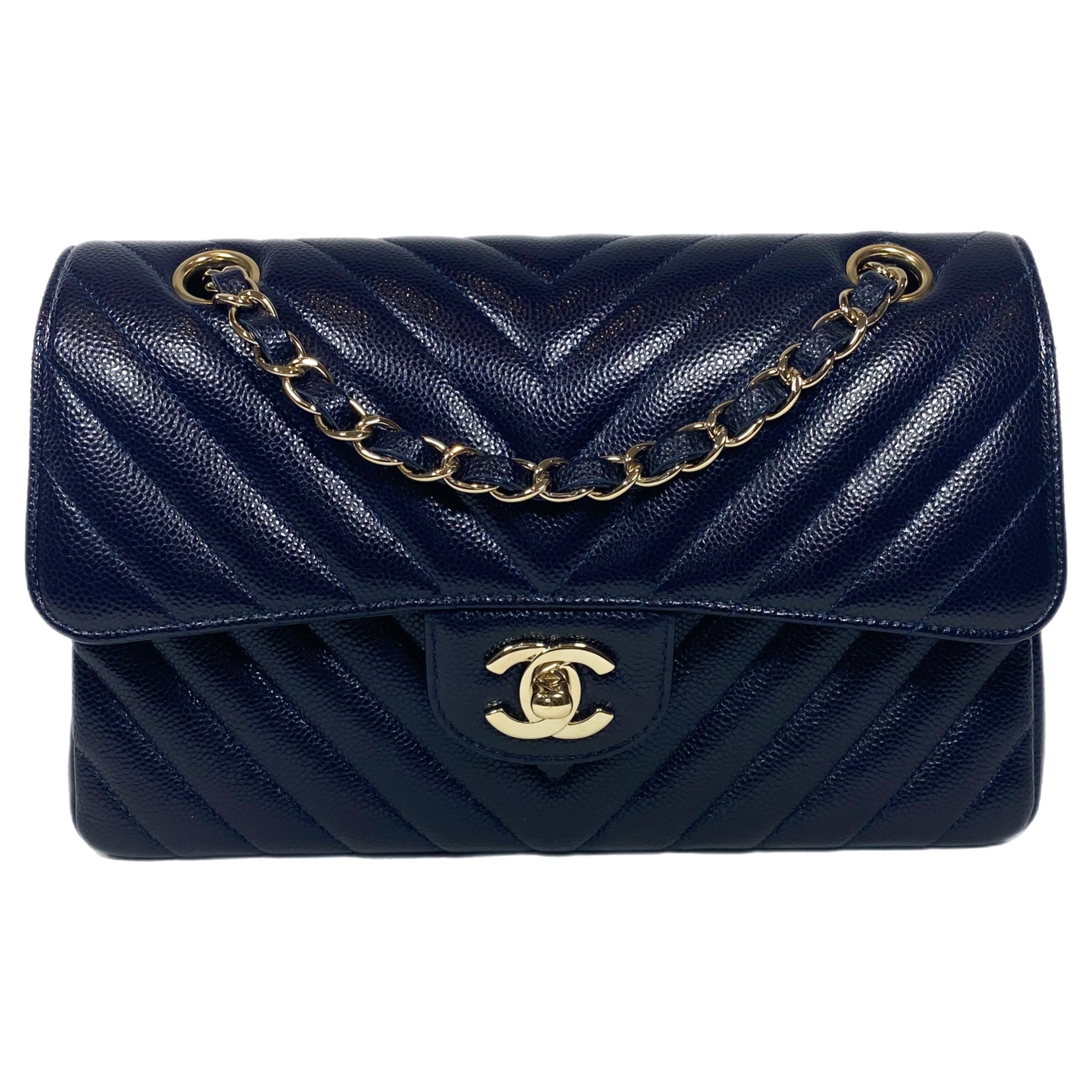 Chanel Navy Caviar Chevron Small Flap Bag – Consign of the Times ™