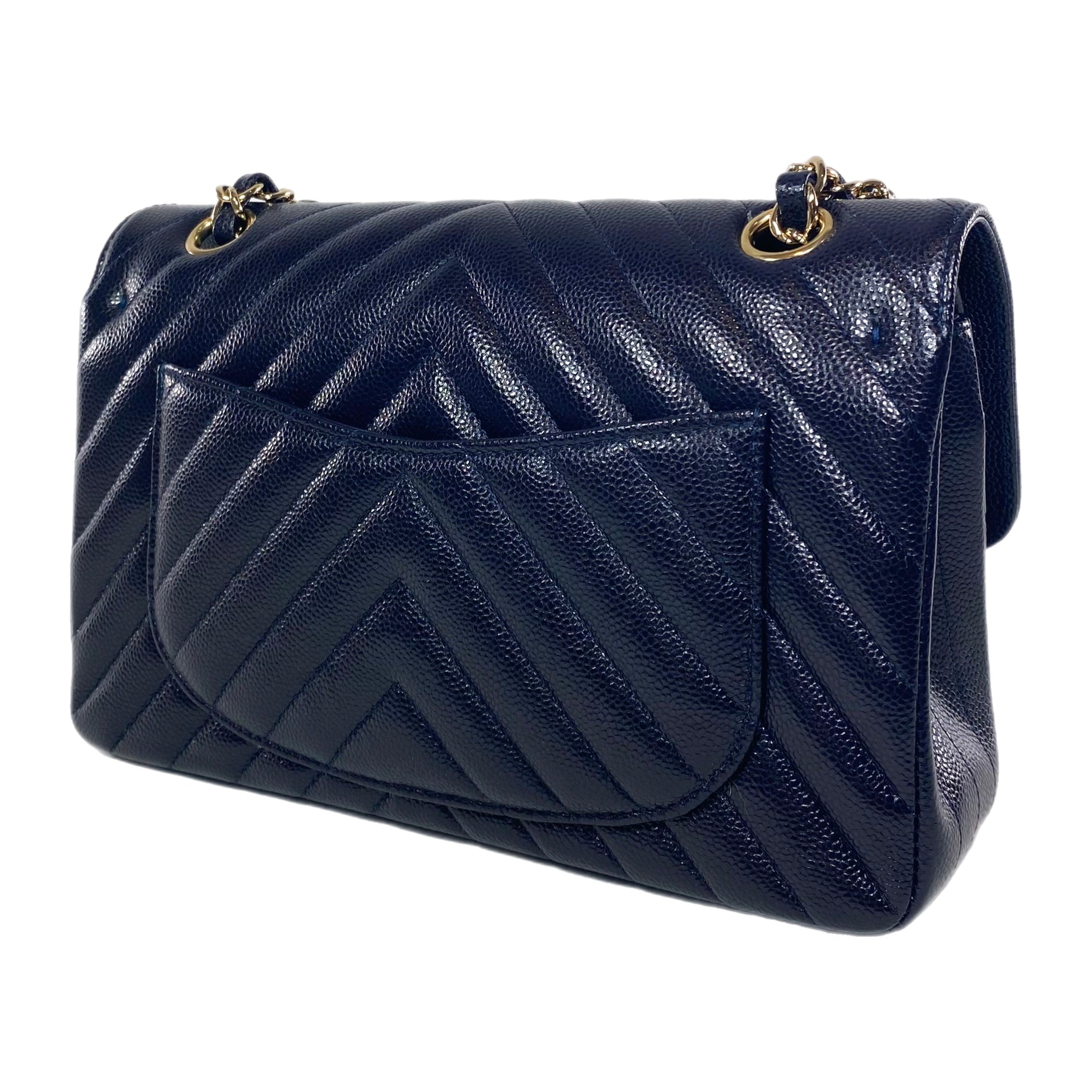 Chanel Navy Caviar Chevron Small Flap Bag