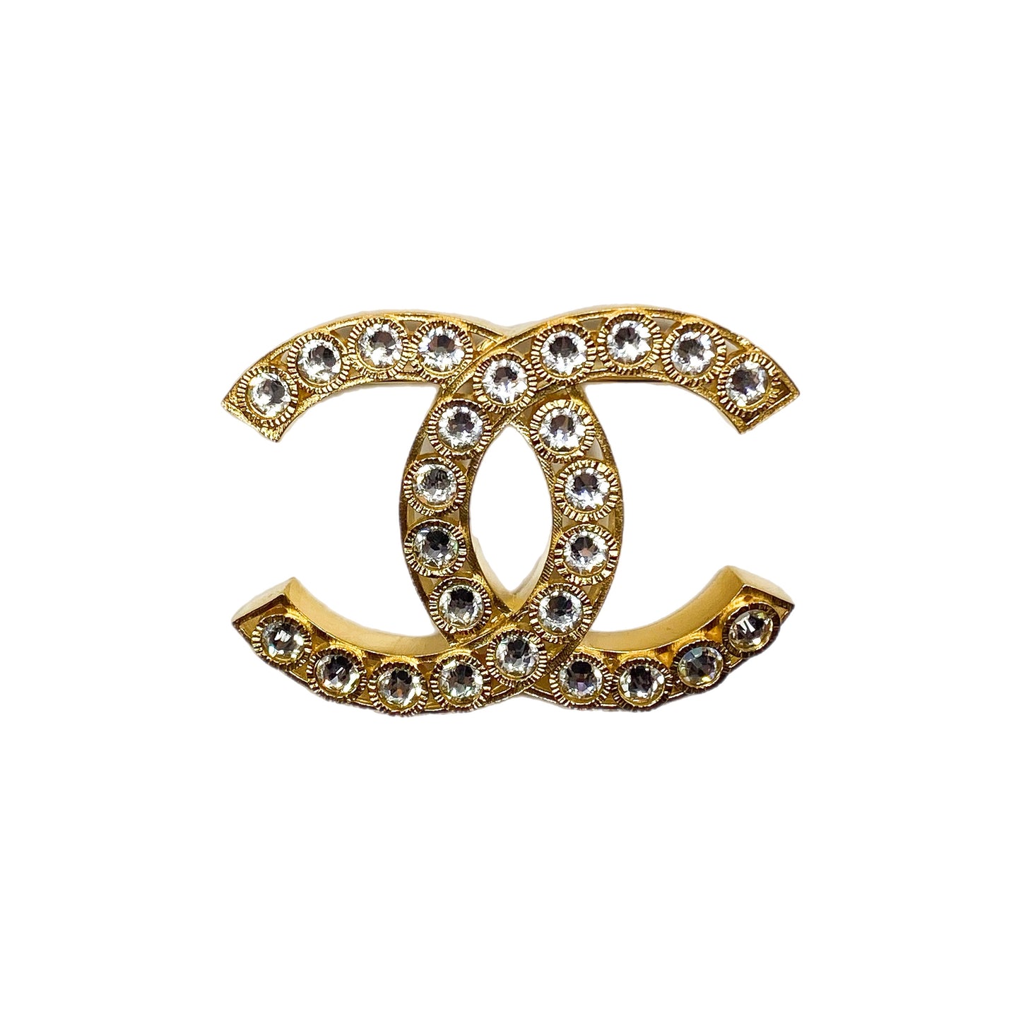 Chanel Gold Crystals Coco Pearls CC Brooch