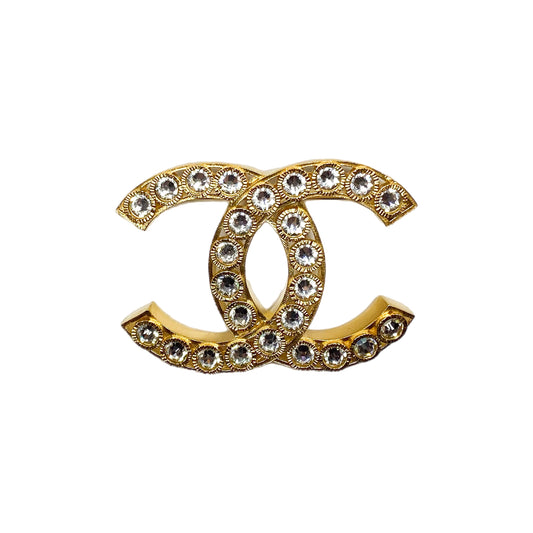 Chanel Gold Crystals Coco Pearls CC Brooch