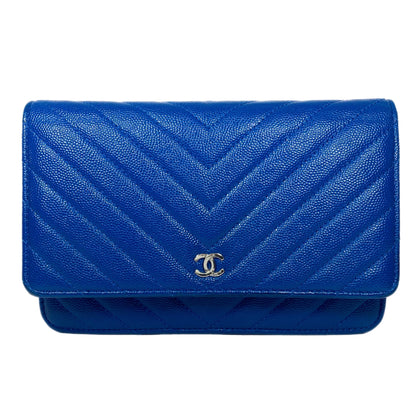 Chanel Blue Chevron Wallet On Chain