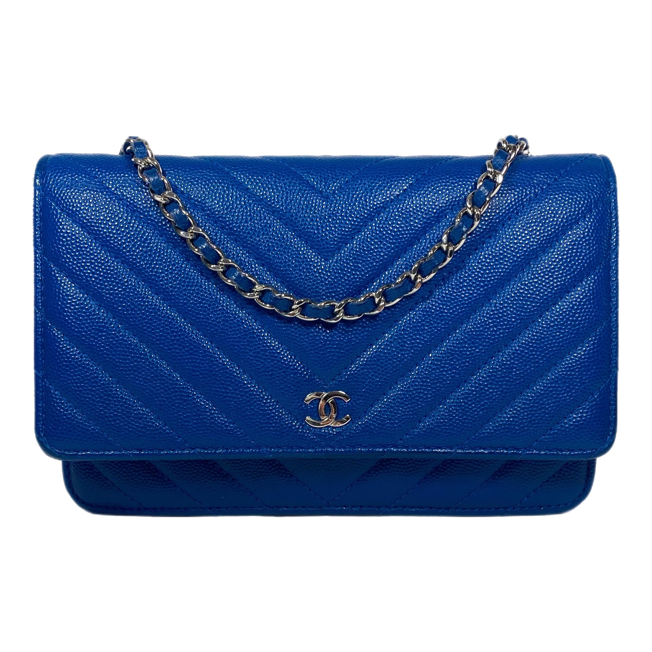 Chanel Blue Chevron Wallet On Chain