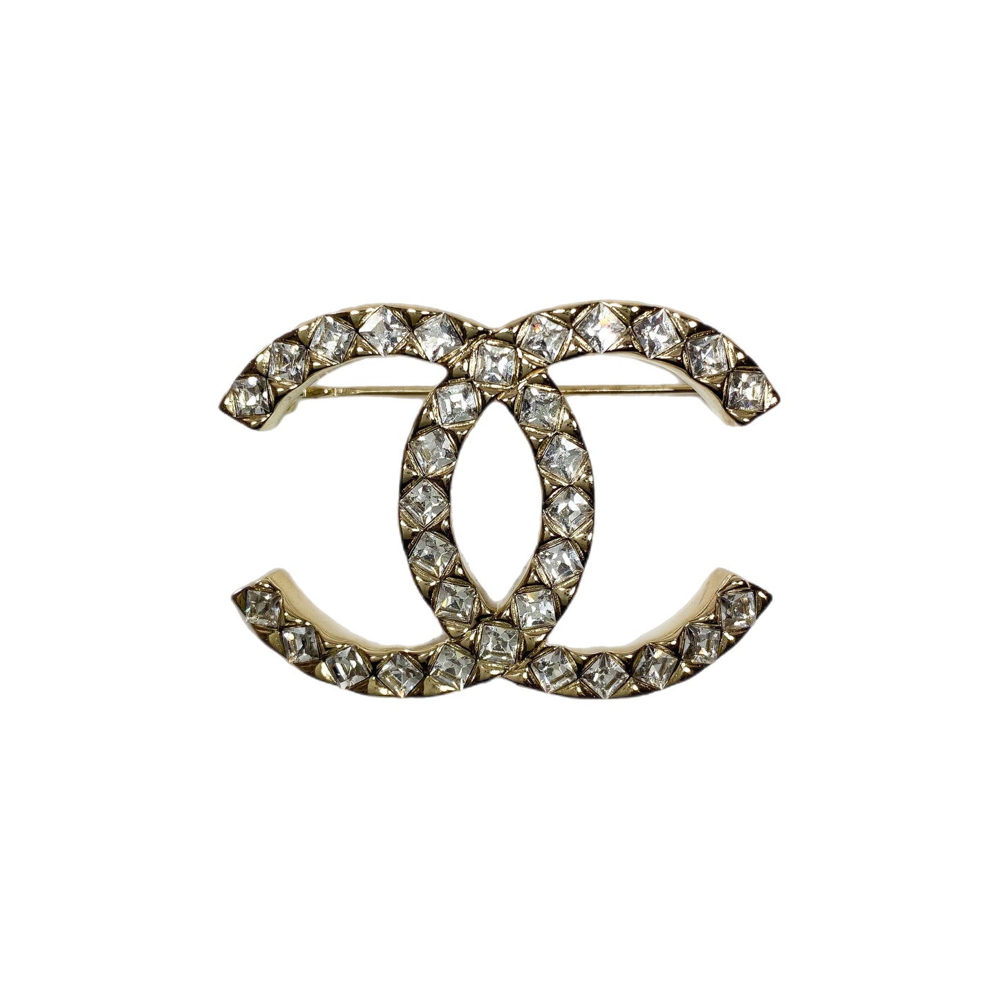 Chanel Light Gold Crystal CC Brooch