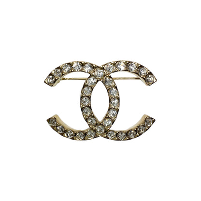 Chanel Light Gold Crystal CC Brooch