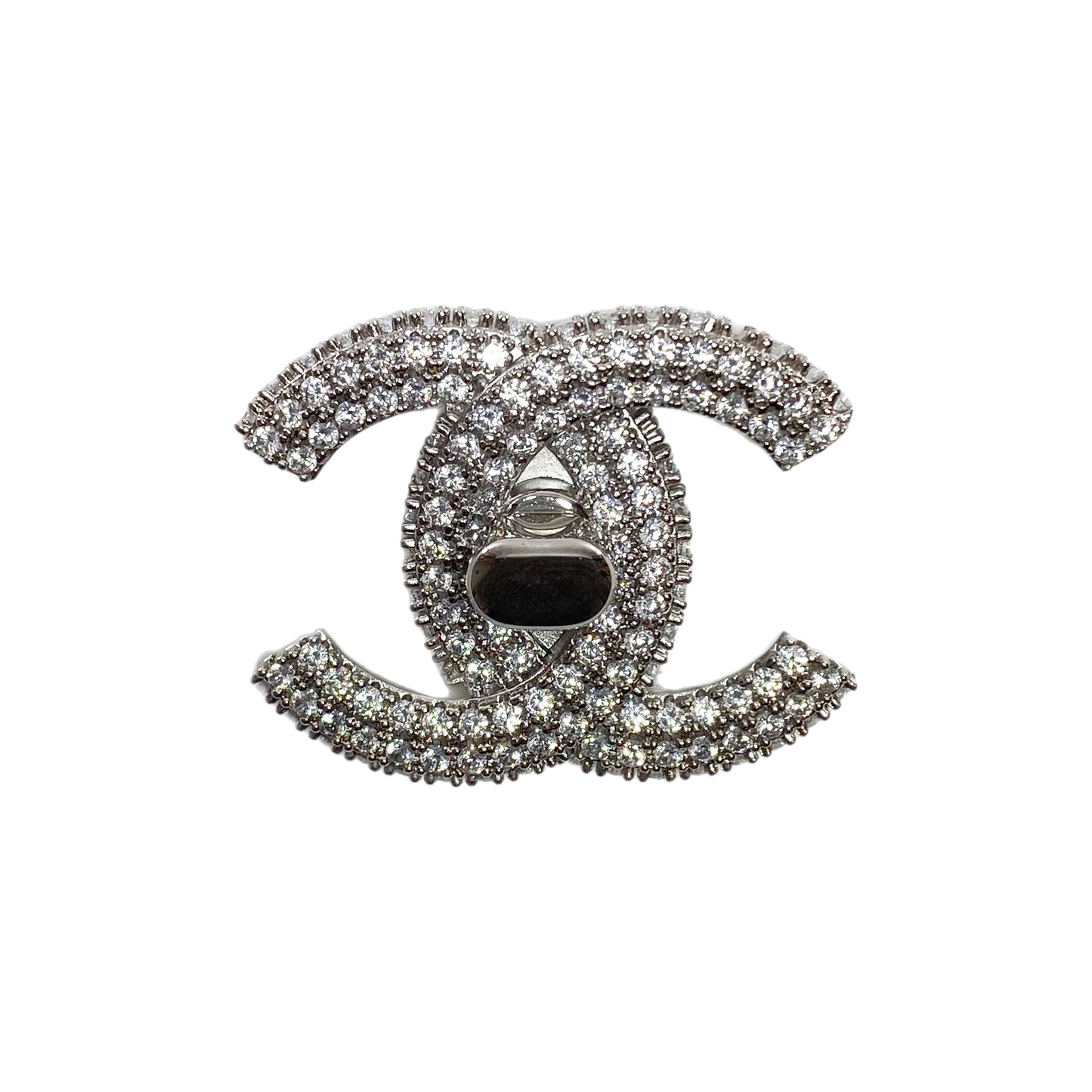 Chanel Silver Crystal CC Turnlock Brooch