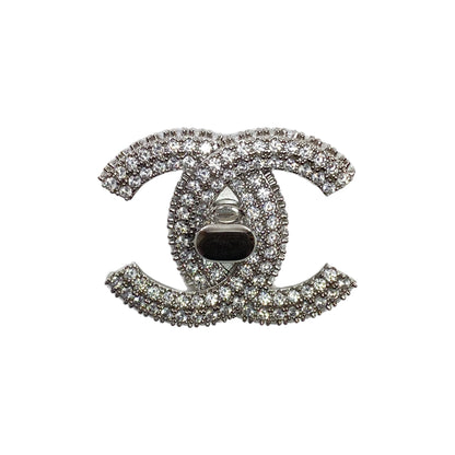 Chanel Silver Crystal CC Turnlock Brooch