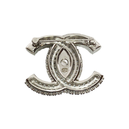 Chanel Silver Crystal CC Turnlock Brooch