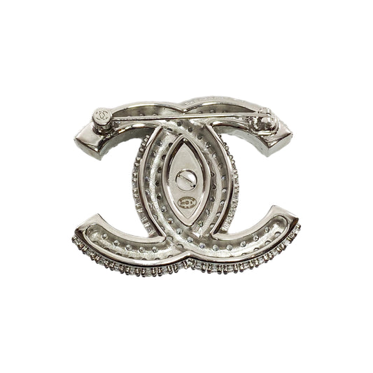 Chanel Silver Crystal CC Turnlock Brooch