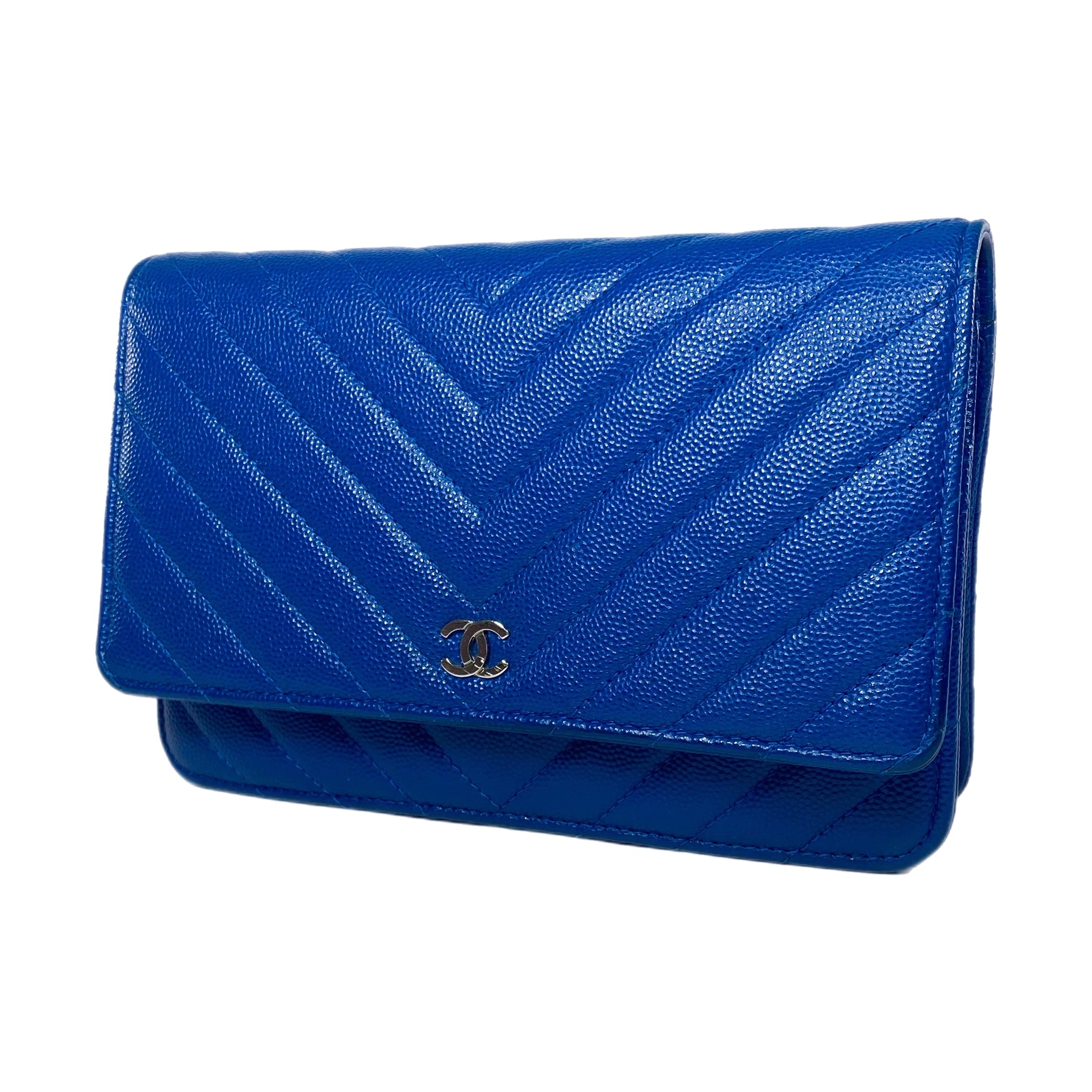 Chanel Blue Chevron Wallet On Chain