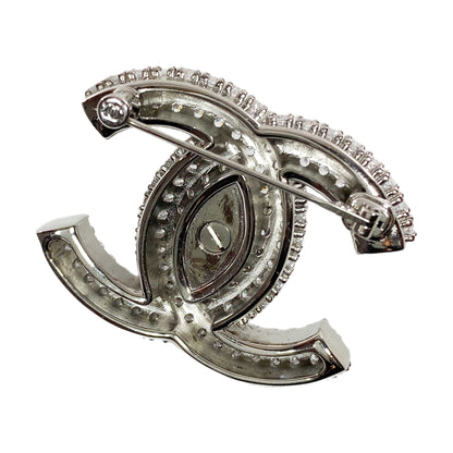 Chanel Silver Crystal CC Turnlock Brooch