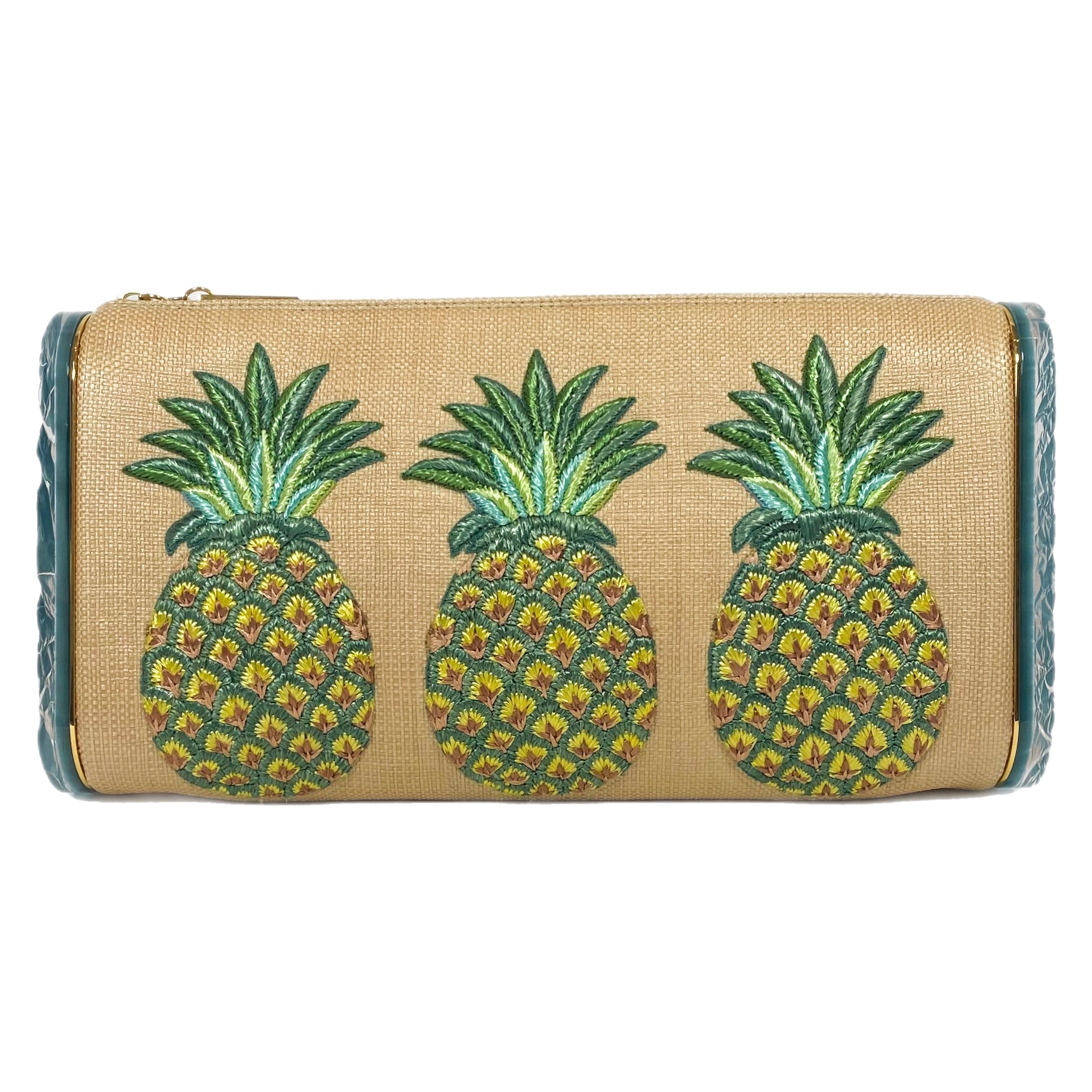 Edie Parker Jumbo Lara Pineapple Acrylic Raffia Clutch