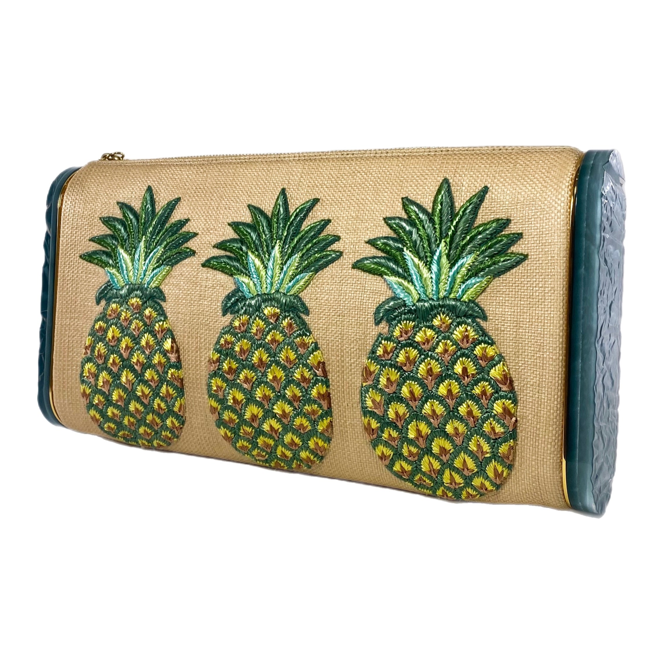 Edie Parker Jumbo Lara Pineapple Acrylic Raffia Clutch