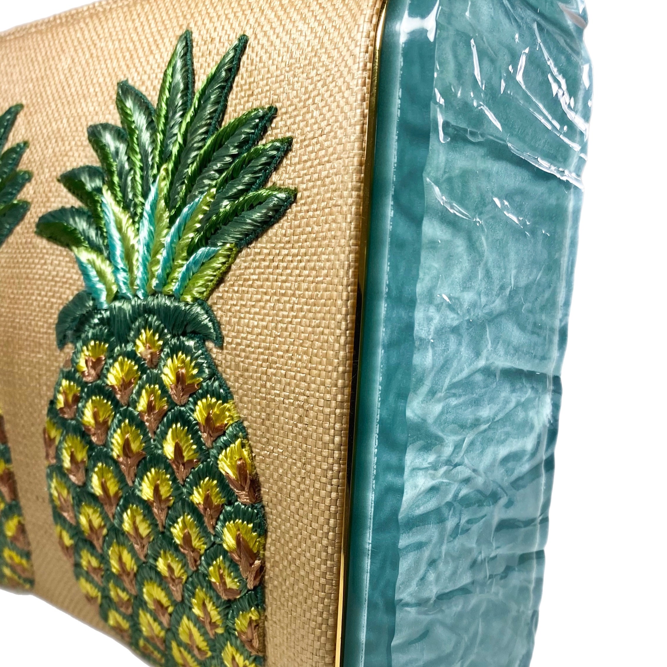 Edie Parker Jumbo Lara Pineapple Acrylic Raffia Clutch