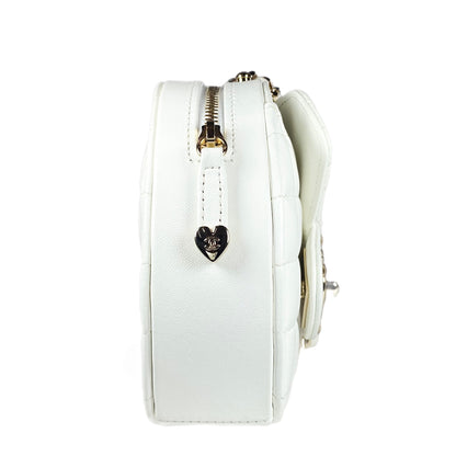 Chanel White Lambskin CC In Love Heart Clutch with Chain