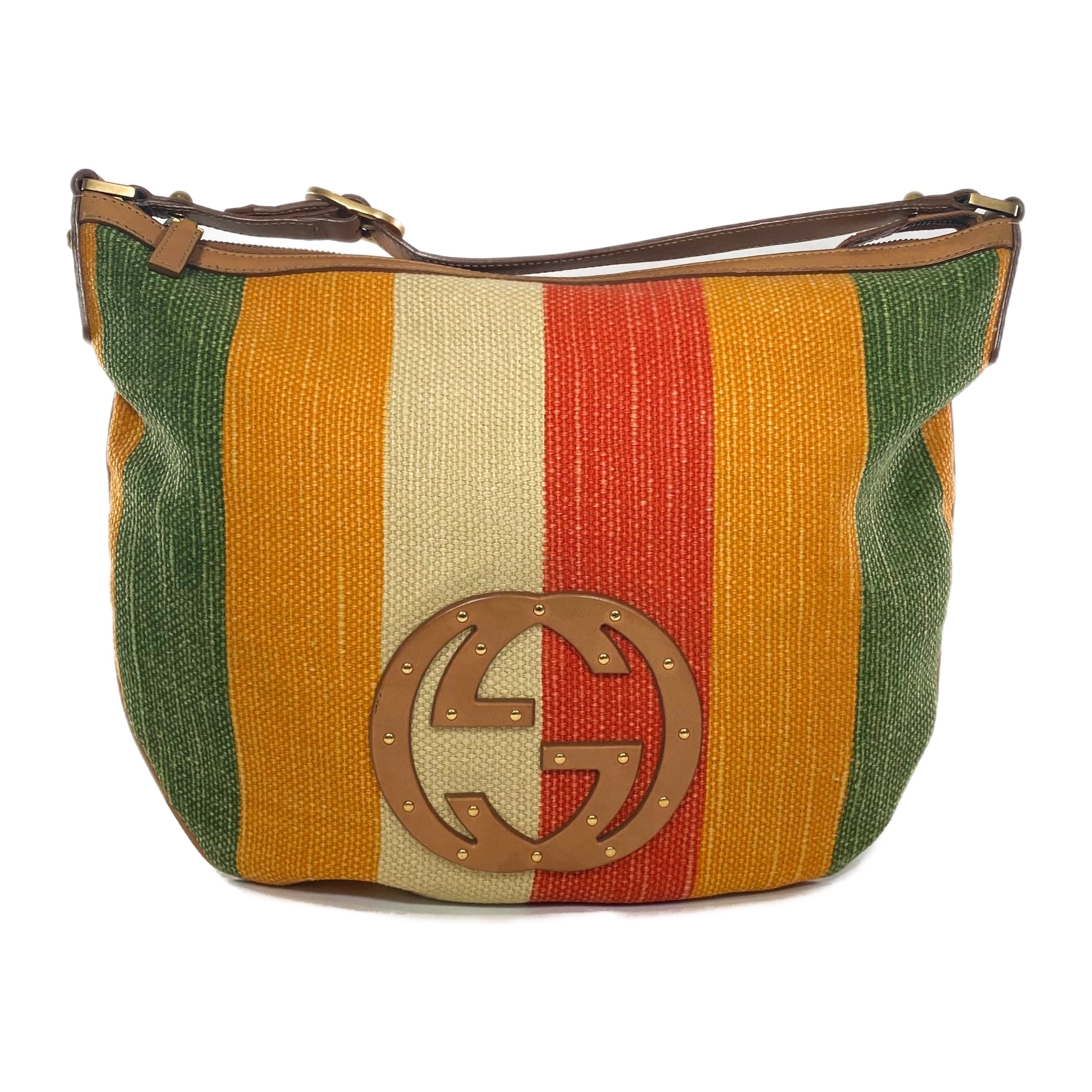 Gucci Striped Multicolor Blondie Raffia Hobo Bag