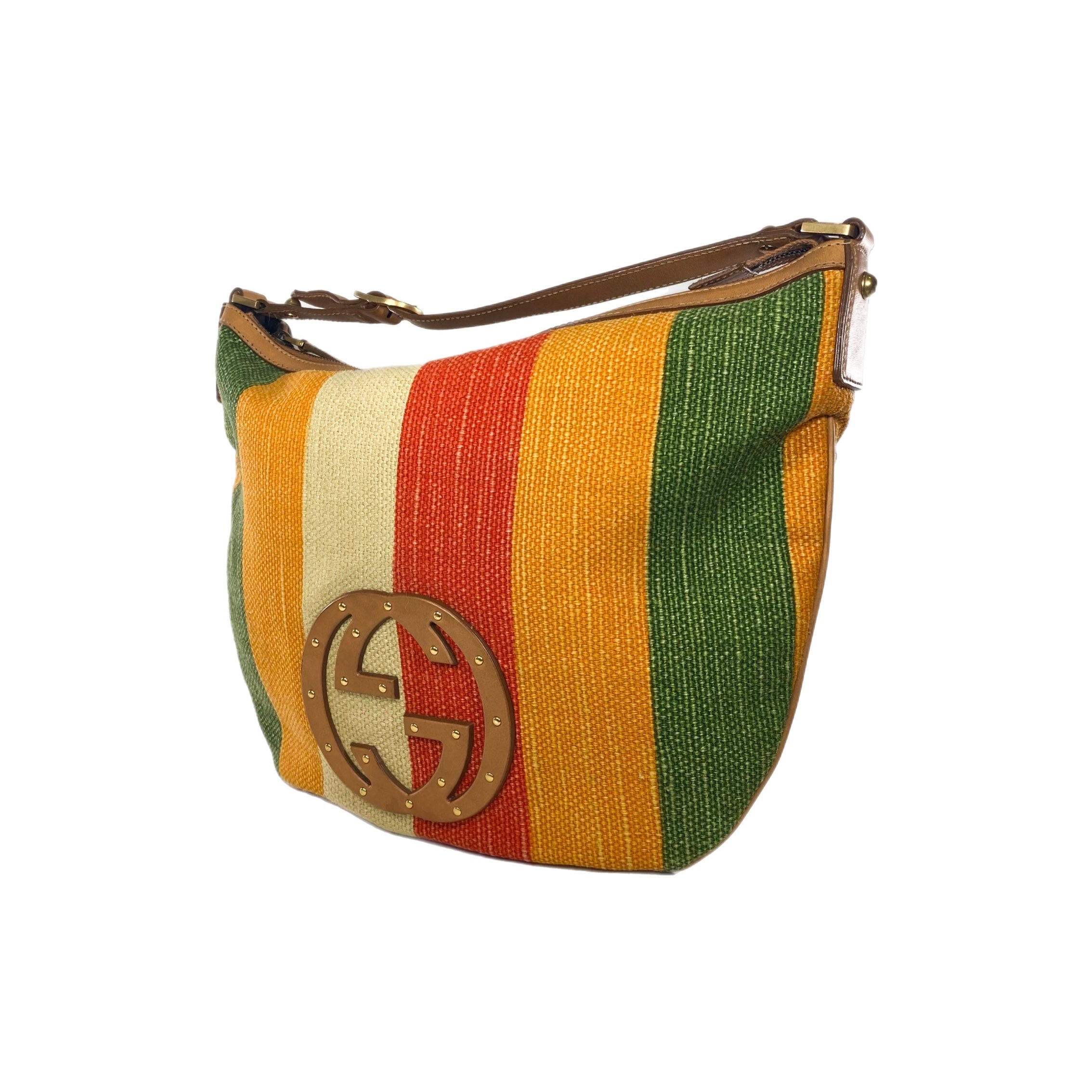 Gucci Striped Multicolor Blondie Raffia Hobo Bag