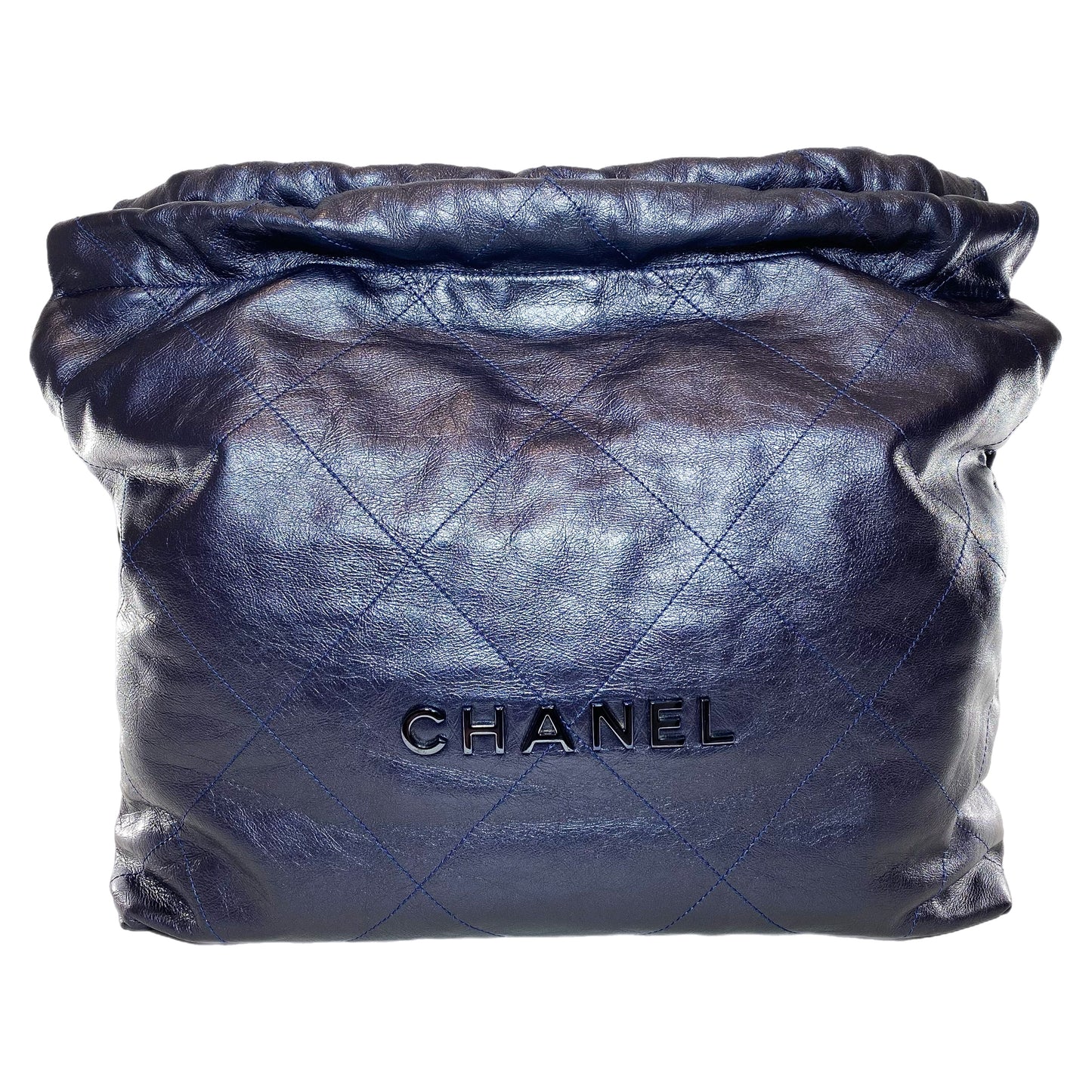 Chanel 22 Quilted Metallic Navy Blue