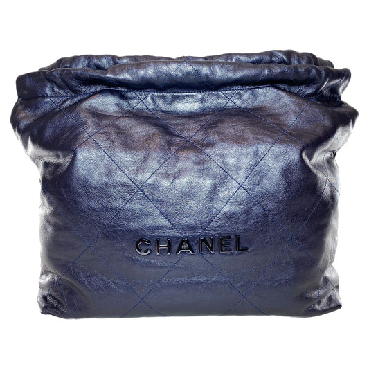 Chanel 22 Quilted Metallic Navy Blue