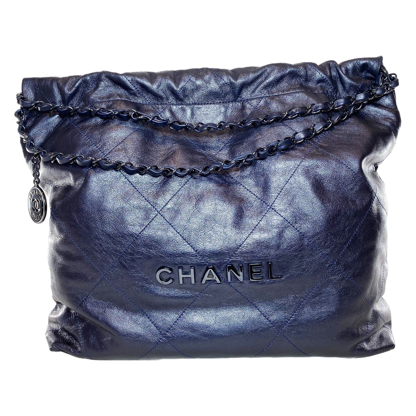 Chanel 22 Quilted Metallic Navy Blue