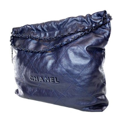 Chanel 22 Quilted Metallic Navy Blue