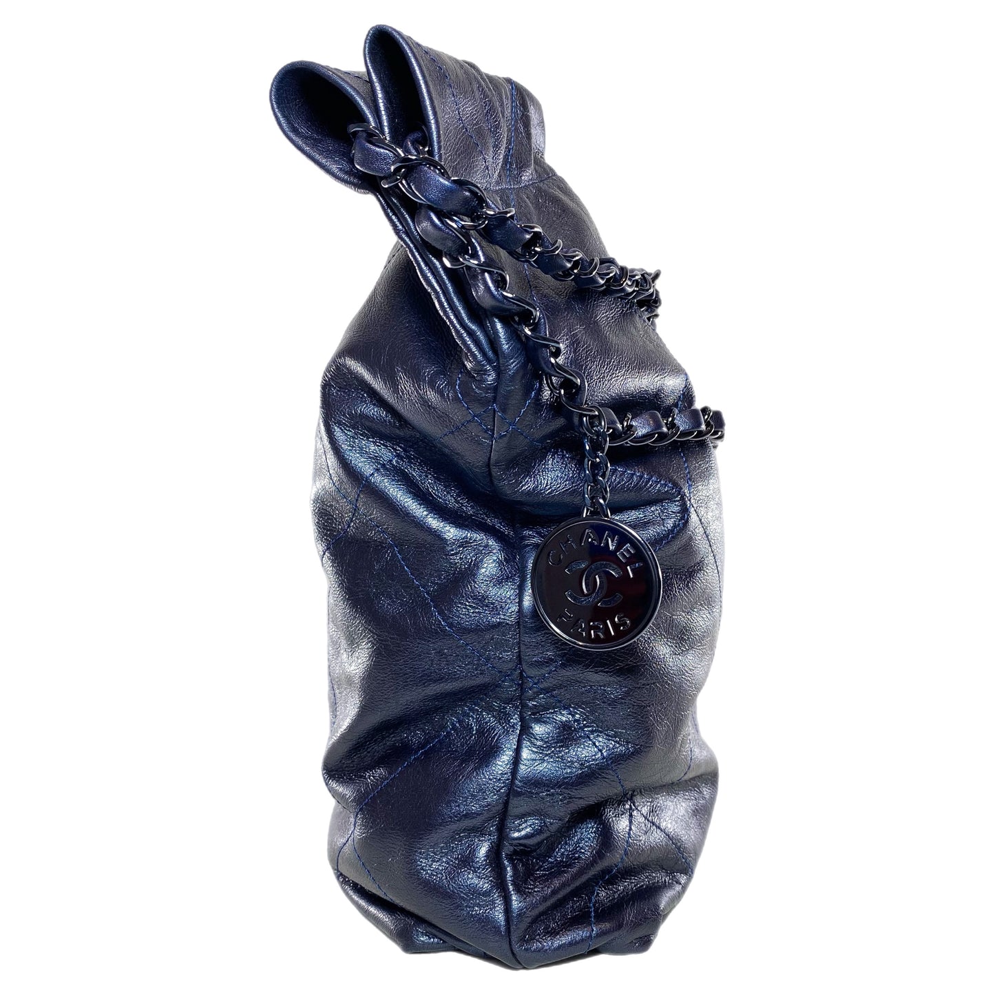 Chanel 22 Quilted Metallic Navy Blue