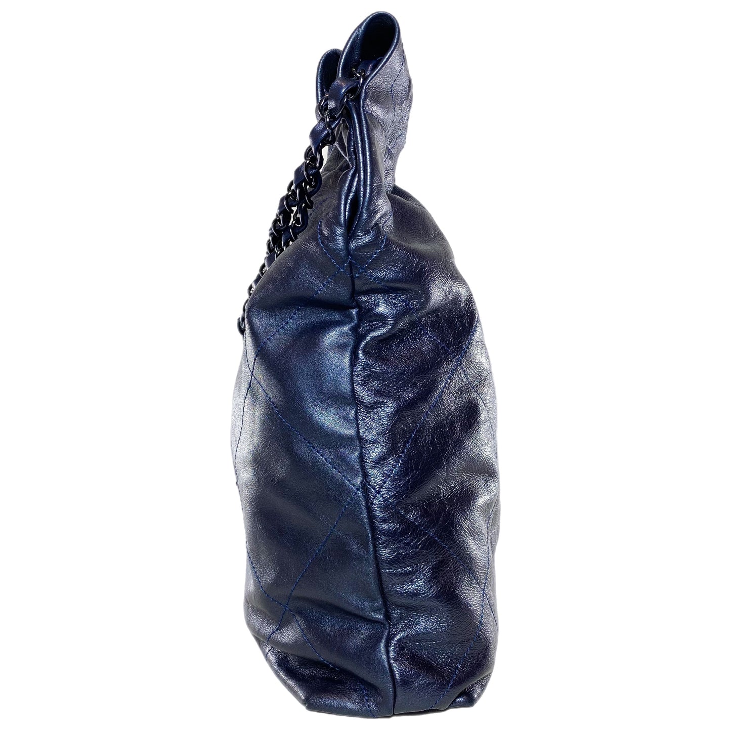Chanel 22 Quilted Metallic Navy Blue