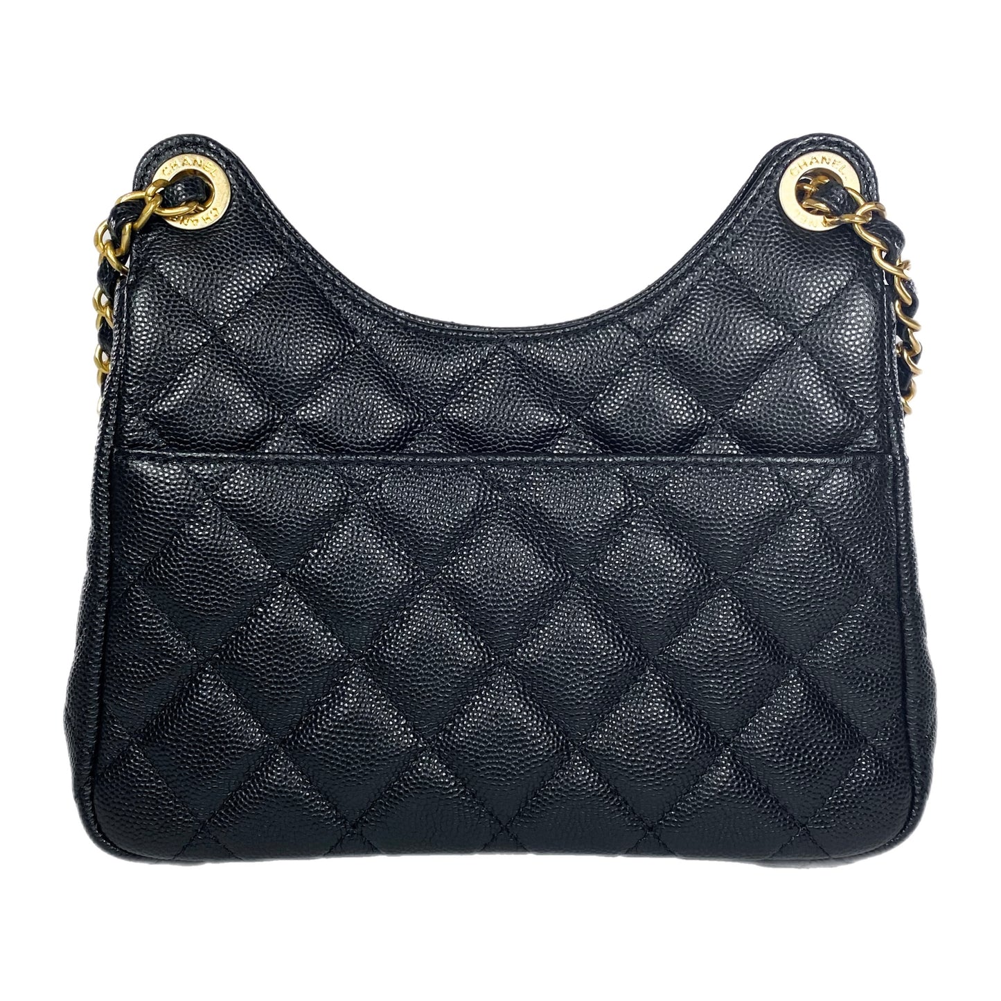 Chanel Small Black Quilted Caviar Wavy Hobo Bag