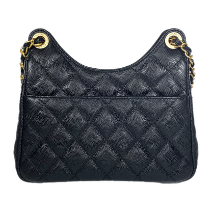 Chanel Small Black Quilted Caviar Wavy Hobo Bag