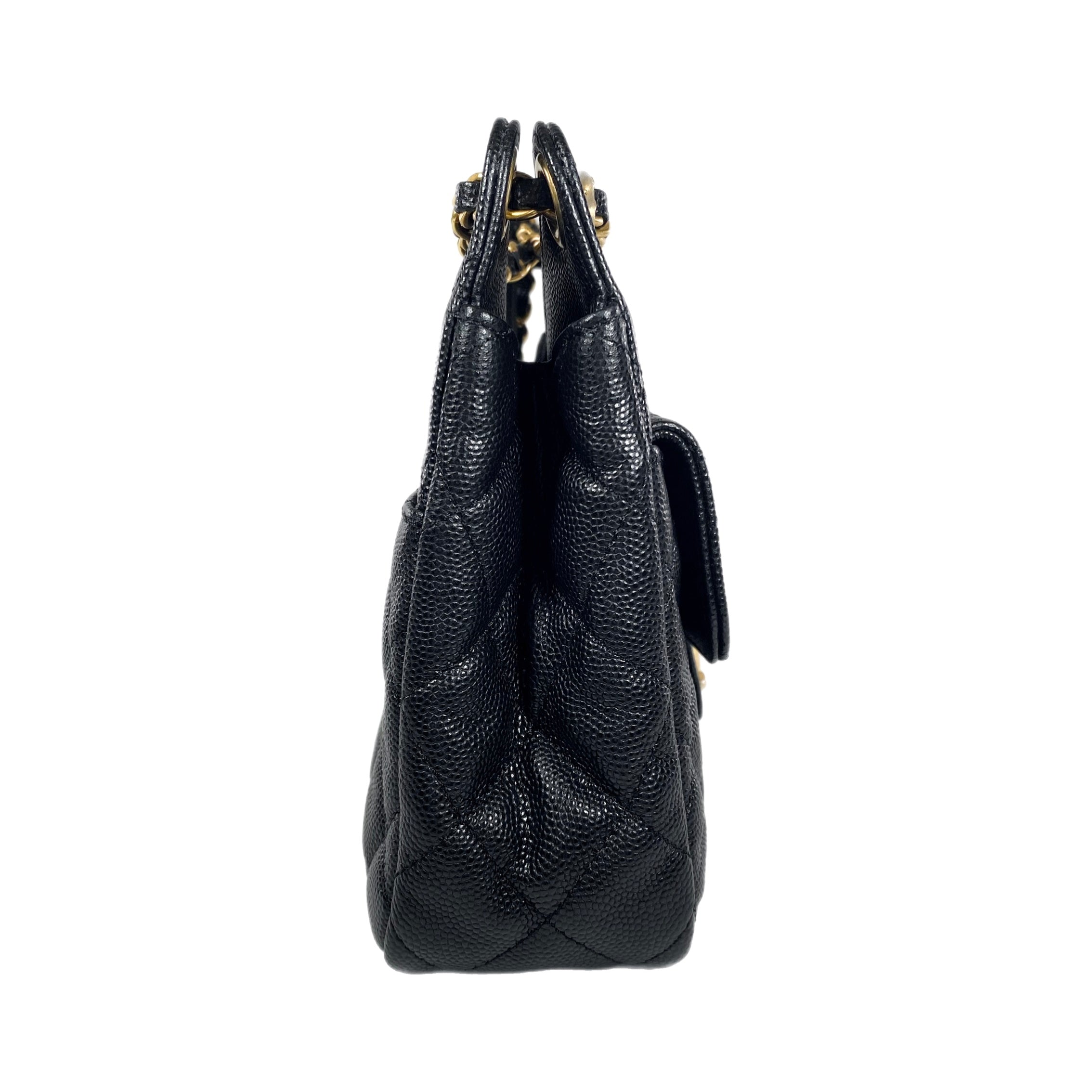 Chanel Small Black Quilted Caviar Wavy Hobo Bag