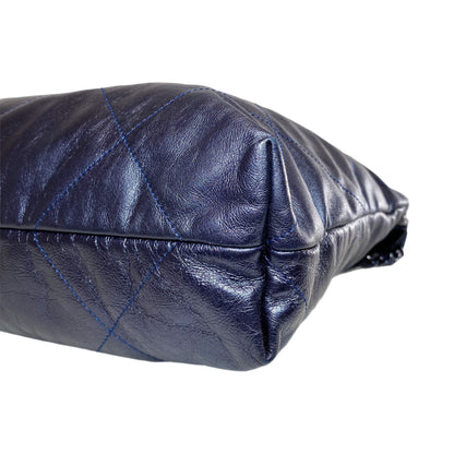 Chanel 22 Quilted Metallic Navy Blue