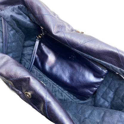 Chanel 22 Quilted Metallic Navy Blue
