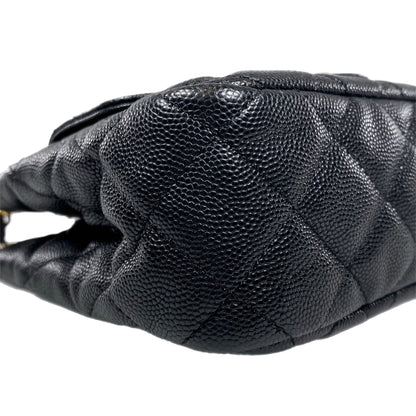 Chanel Small Black Quilted Caviar Wavy Hobo Bag