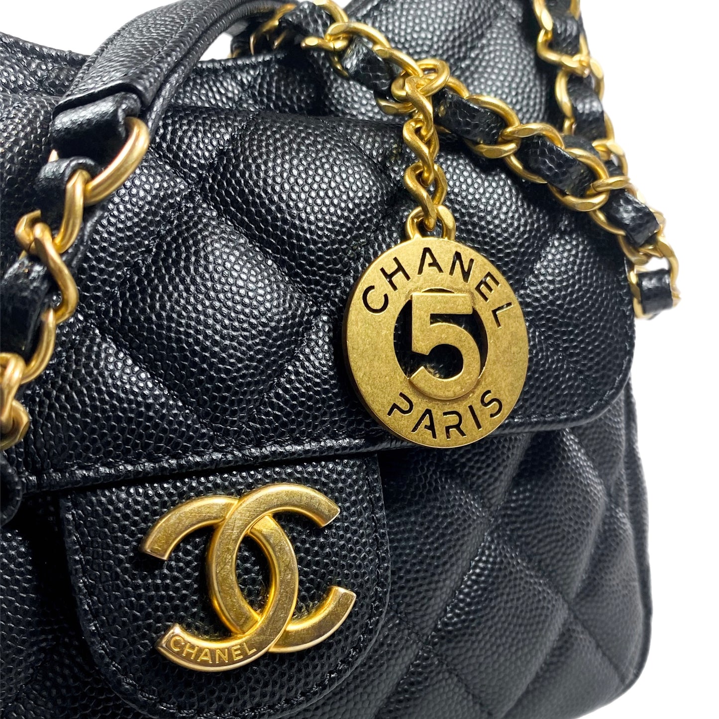 Chanel Small Black Quilted Caviar Wavy Hobo Bag