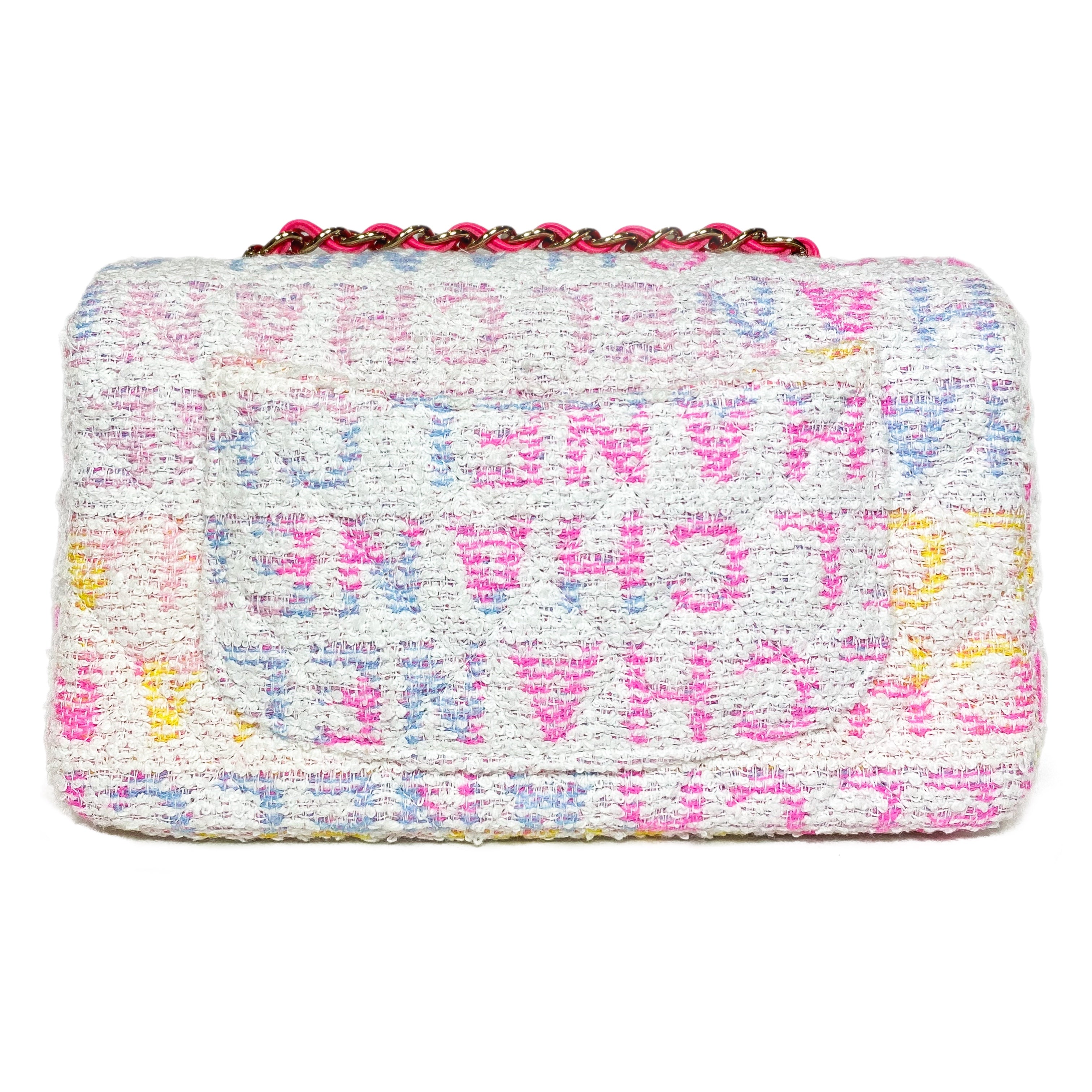 Chanel Quilted Pink Multicolor Tweed Mini Rectangular Flap Bag