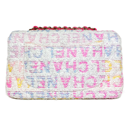Chanel Quilted Pink Multicolor Tweed Mini Rectangular Flap Bag