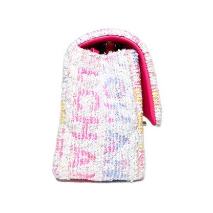 Chanel Quilted Pink Multicolor Tweed Mini Rectangular Flap Bag