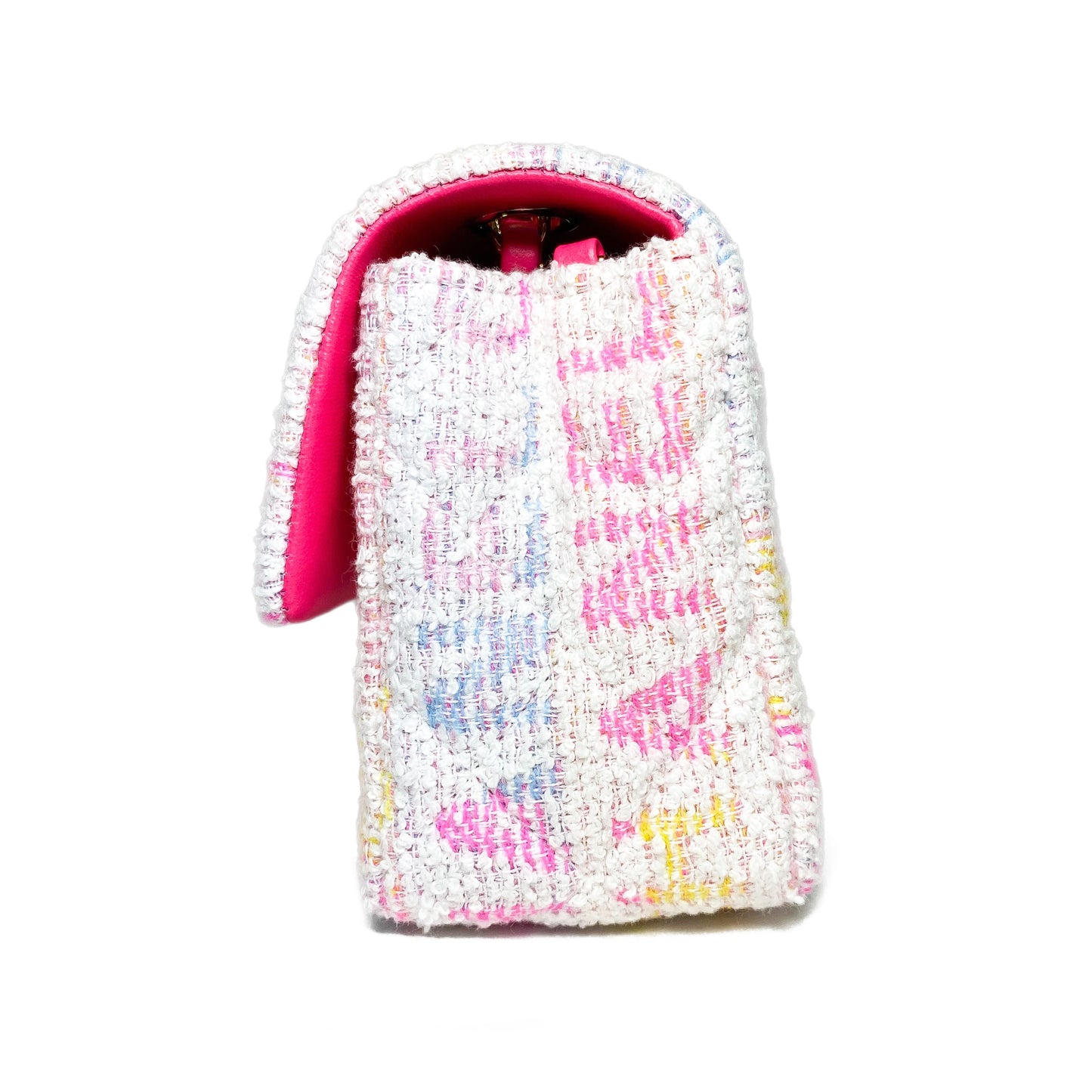 Chanel Quilted Pink Multicolor Tweed Mini Rectangular Flap Bag