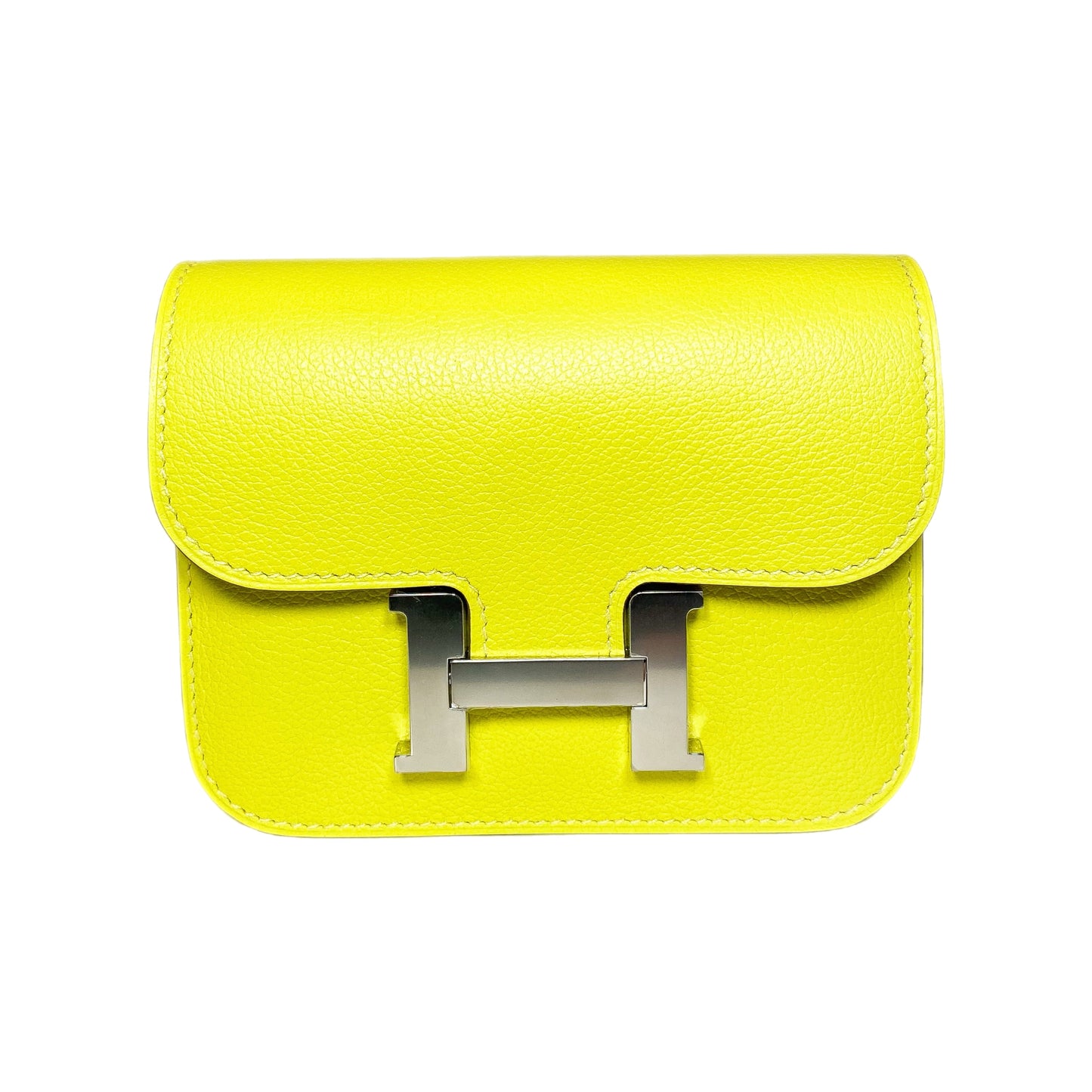 Hermes Lime Evercolor Constance Slim Wallet