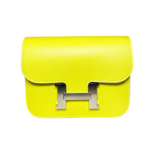 Hermes Lime Evercolor Constance Slim Wallet